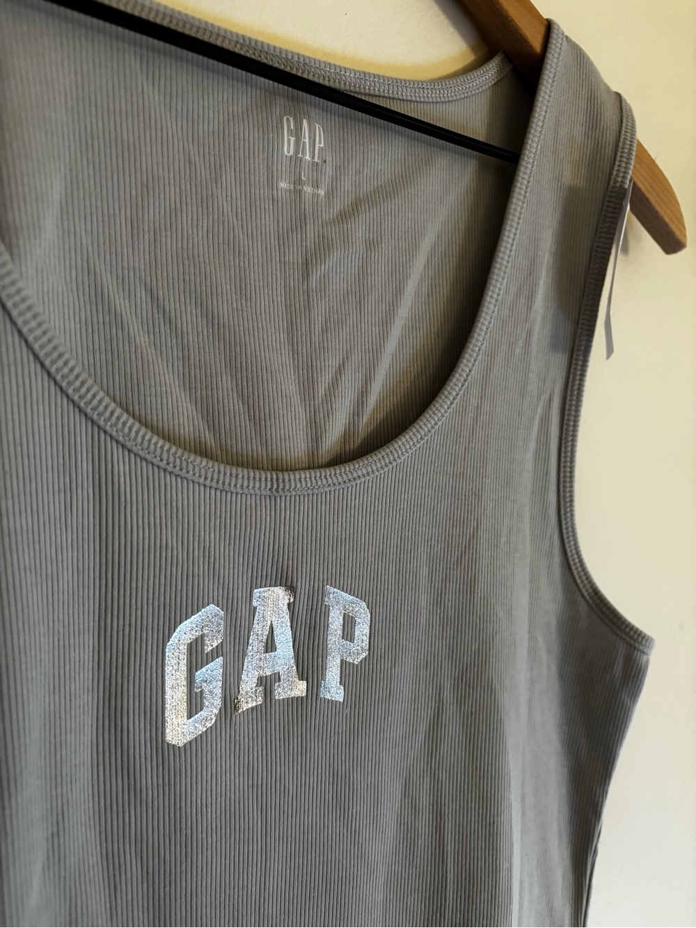 GAP Light Gray Ribbed Tank with Silver Logo